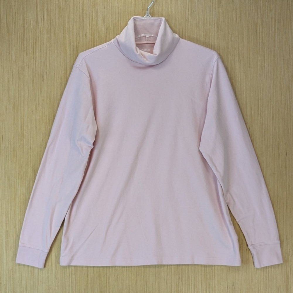 Lands End Womens Preppy Relaxed Fit Turtleneck Top XL Tall Pink Cotton Layering